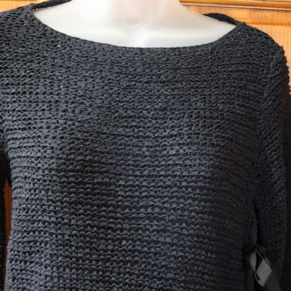 Anne Klein Black Open Weave Knit Sweater With Tie Side LG - Picture 4 of 14